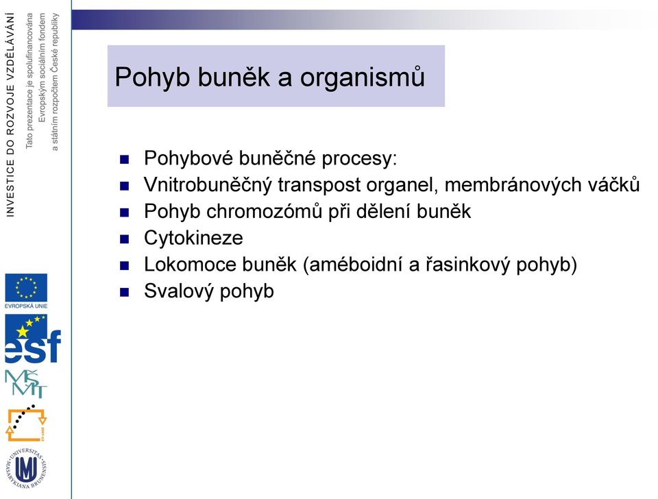 Pohyb chromozómů při dělení buněk Cytokineze
