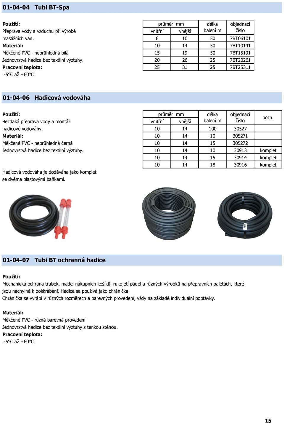 20 26 25 7BT20261 25 31 25 7BT25311 průměr mm 01-04-06 Hadicová vodováha Beztlaká přeprava vody a montáž vnitřní vnější hadicové vodováhy.