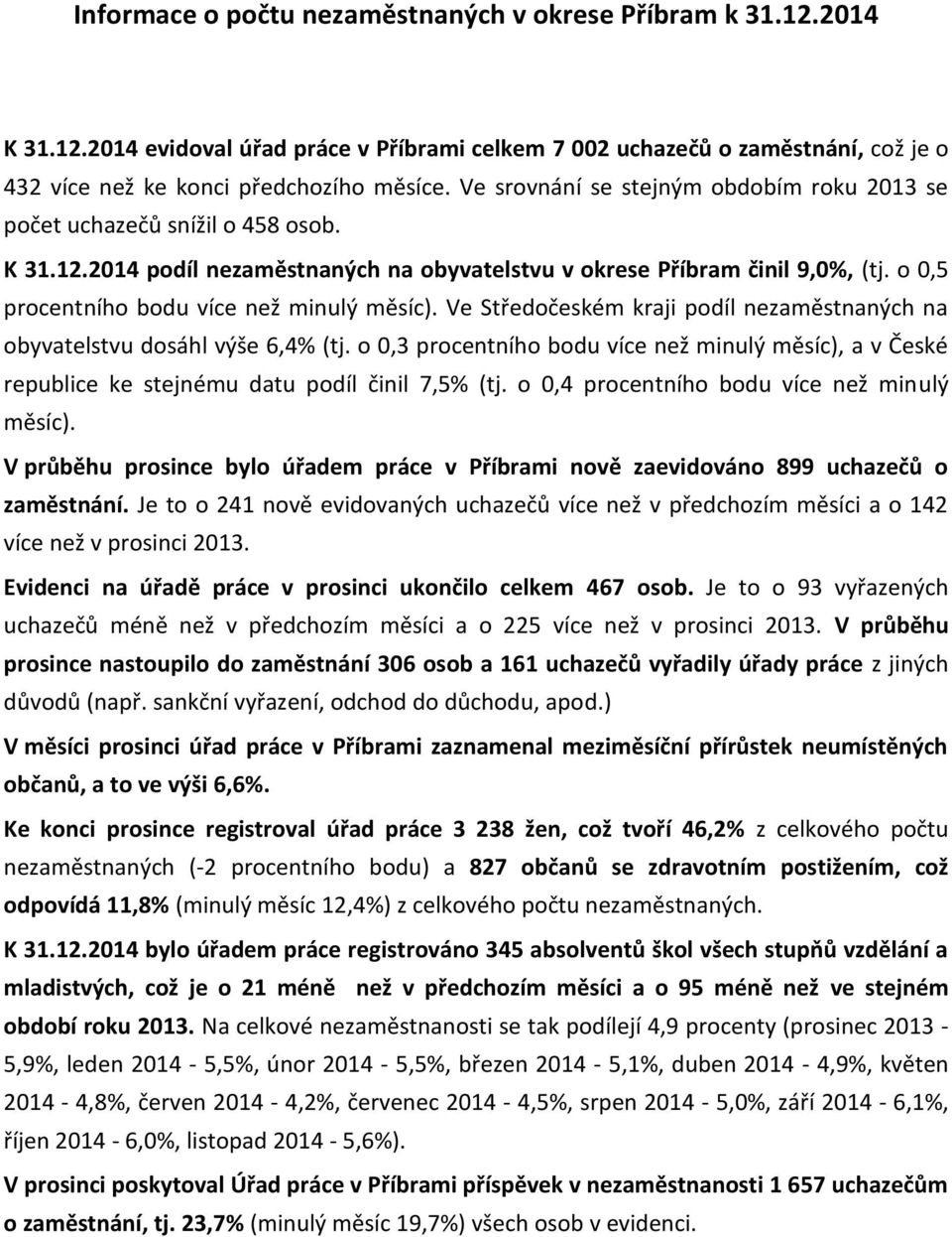 o 0,5 procentního bodu více než minulý měsíc). Ve Středočeském kraji podíl nezaměstnaných na obyvatelstvu dosáhl výše 6,4% (tj.