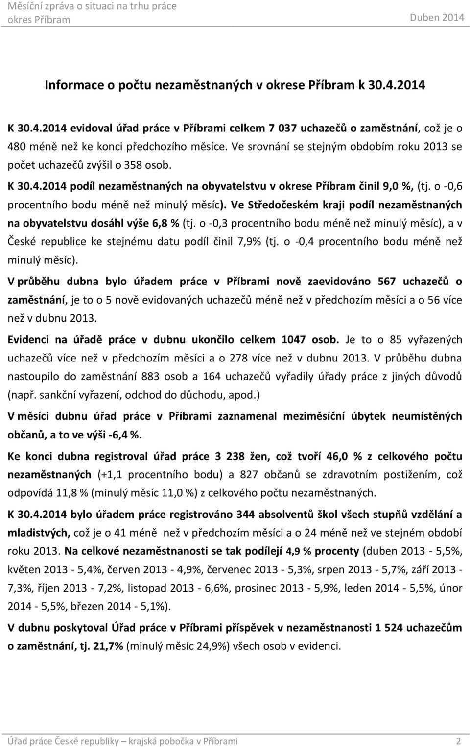 o -0,6 procentního bodu méně než minulý měsíc). Ve Středočeském kraji podíl nezaměstnaných na obyvatelstvu dosáhl výše 6,8 % (tj.