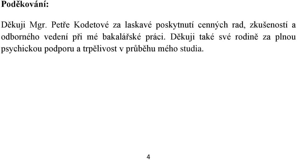 zkušeností a odborného vedení při mé bakalářské práci.