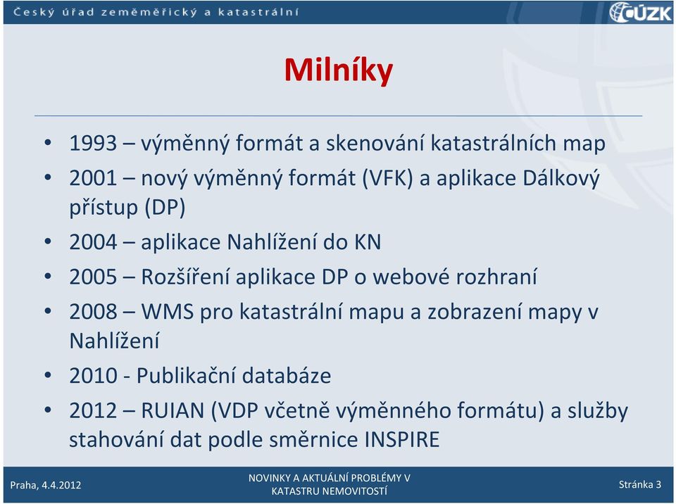 webové rozhraní 2008 WMS pro katastrální mapu a zobrazení mapy v Nahlížení 2010 Publikační