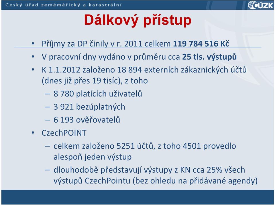 1.2012 založeno 18 894 externích zákaznických účtů (dnes již přes 19 tisíc), z toho 8 780 platících uživatelů 3