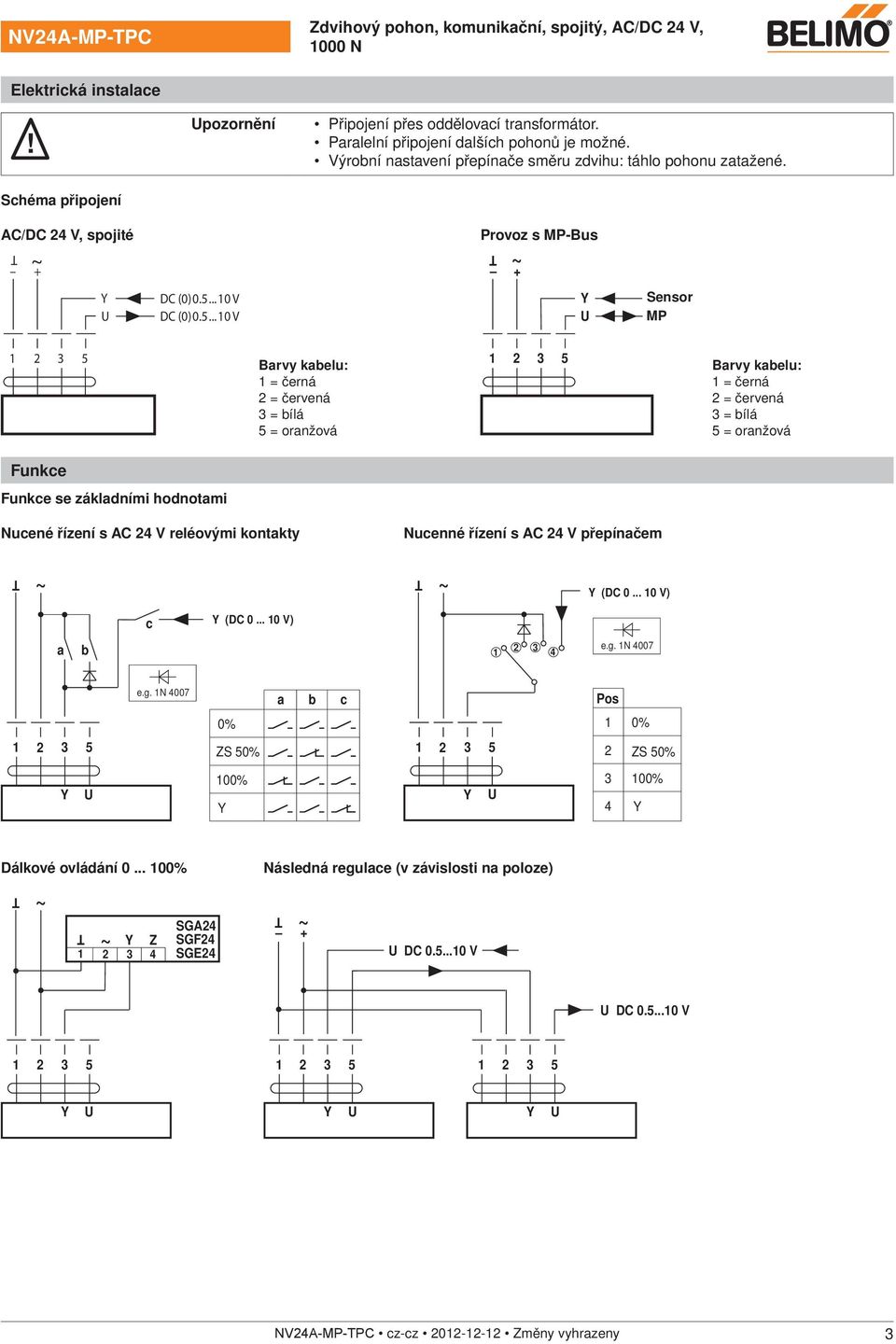 ... 10 V Sensor Barvy kabelu: 1 = černá 2 = červená 3 = bílá = oranžová Barvy kabelu: 1 = černá 2 = červená 3 = bílá = oranžová se základními hodnotami Nucené řízení s AC 2 V reléovými