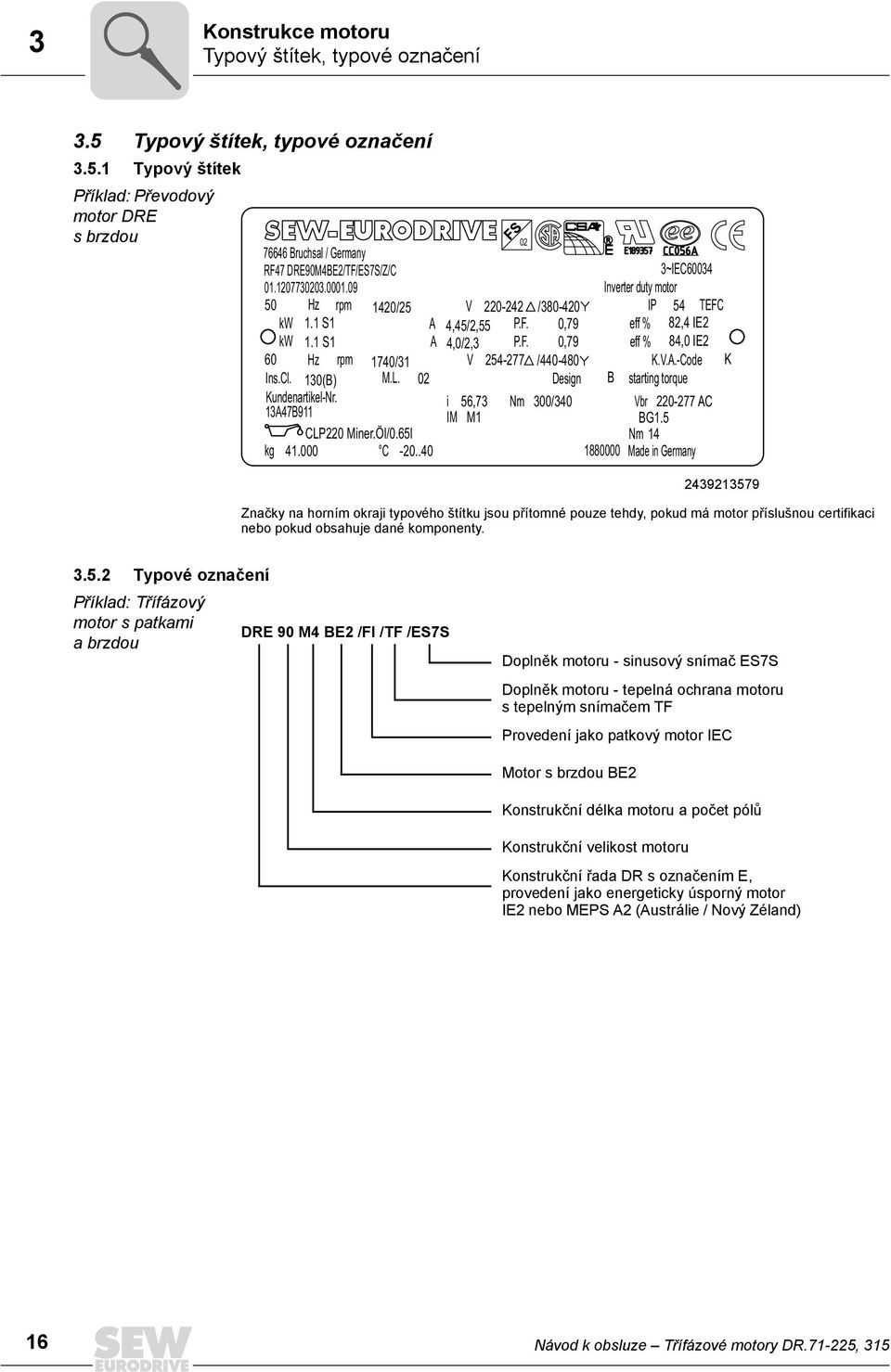 V.A.-Code K Ins.Cl. 130(B) M.L. 02 Design B starting torque Kundenartikel-Nr. i 56,73 Nm 300/340 Vbr 220-277 AC 13A47B911 IM M1 BG1.5 CLP220 Miner.Öl/0.65l Nm 14 kg 41.000 C -20.