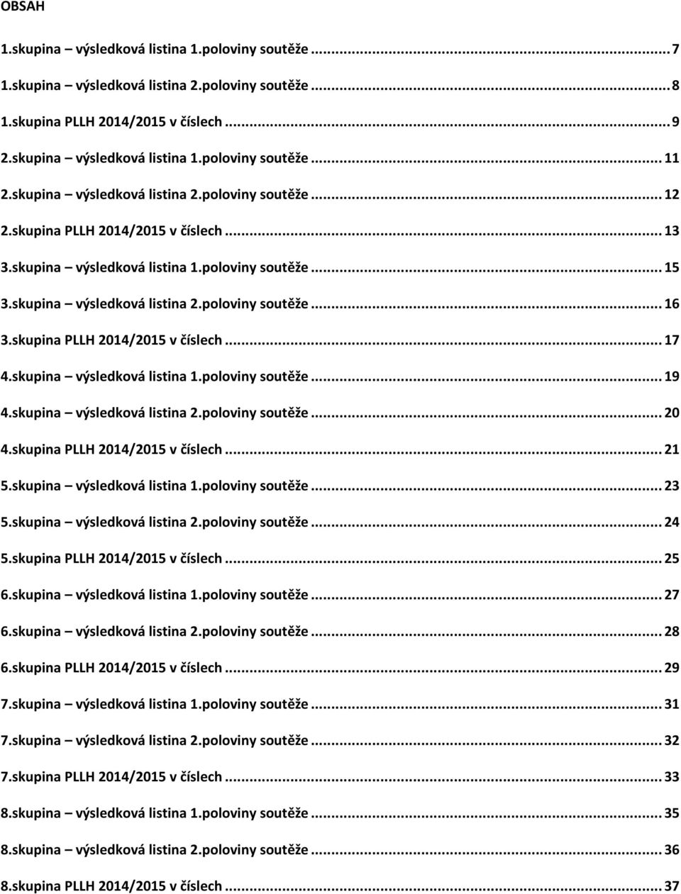 skupina PLLH 2014/2015 v číslech... 17 4.skupina výsledková listina 1.poloviny soutěže... 19 4.skupina výsledková listina 2.poloviny soutěže... 20 4.skupina PLLH 2014/2015 v číslech... 21 5.