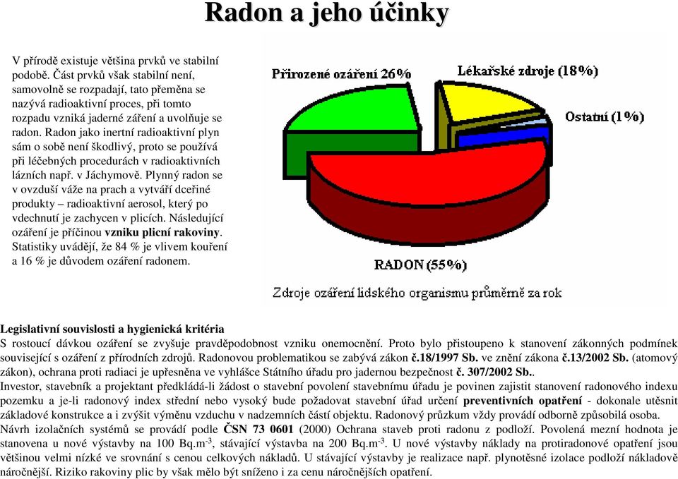 Radon jako inertní radioaktivní plyn sám o sobě není škodlivý, proto se používá při léčebných procedurách v radioaktivních lázních např. v Jáchymově.