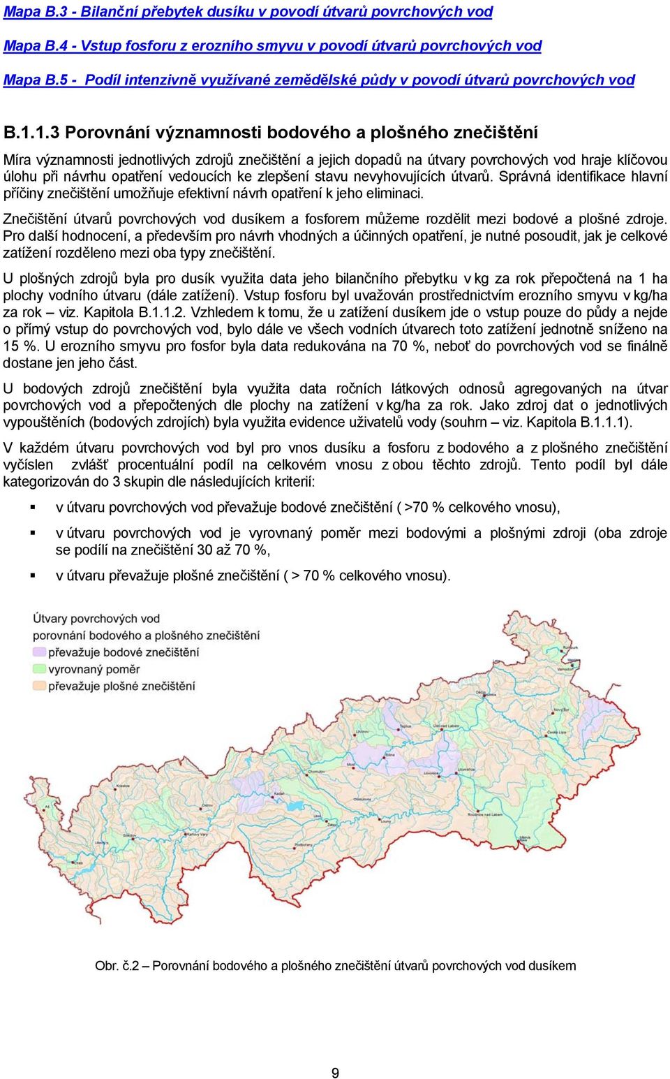 1.3 Porovnání významnosti bodového a plošného znečištění Míra významnosti jednotlivých zdrojů znečištění a jejich dopadů na útvary povrchových vod hraje klíčovou úlohu při návrhu opatření vedoucích