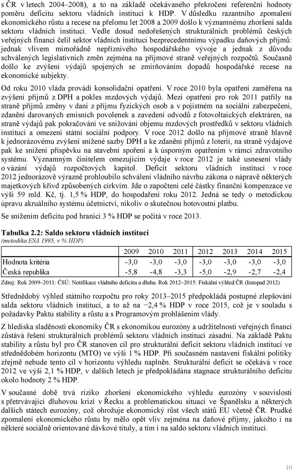 Vedle dosud nedořešených strukturálních problémů českých veřejných financí čelil sektor vládních institucí bezprecedentnímu výpadku daňových příjmů: jednak vlivem mimořádně nepříznivého hospodářského