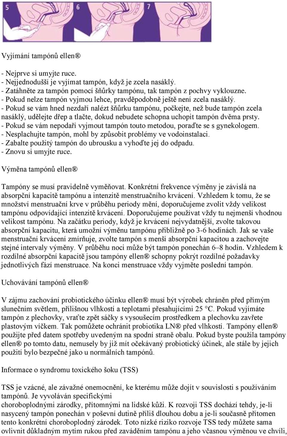 - Pokud se vám hned nezdaří nalézt šňůrku tampónu, počkejte, než bude tampón zcela nasáklý, udělejte dřep a tlačte, dokud nebudete schopna uchopit tampón dvěma prsty.