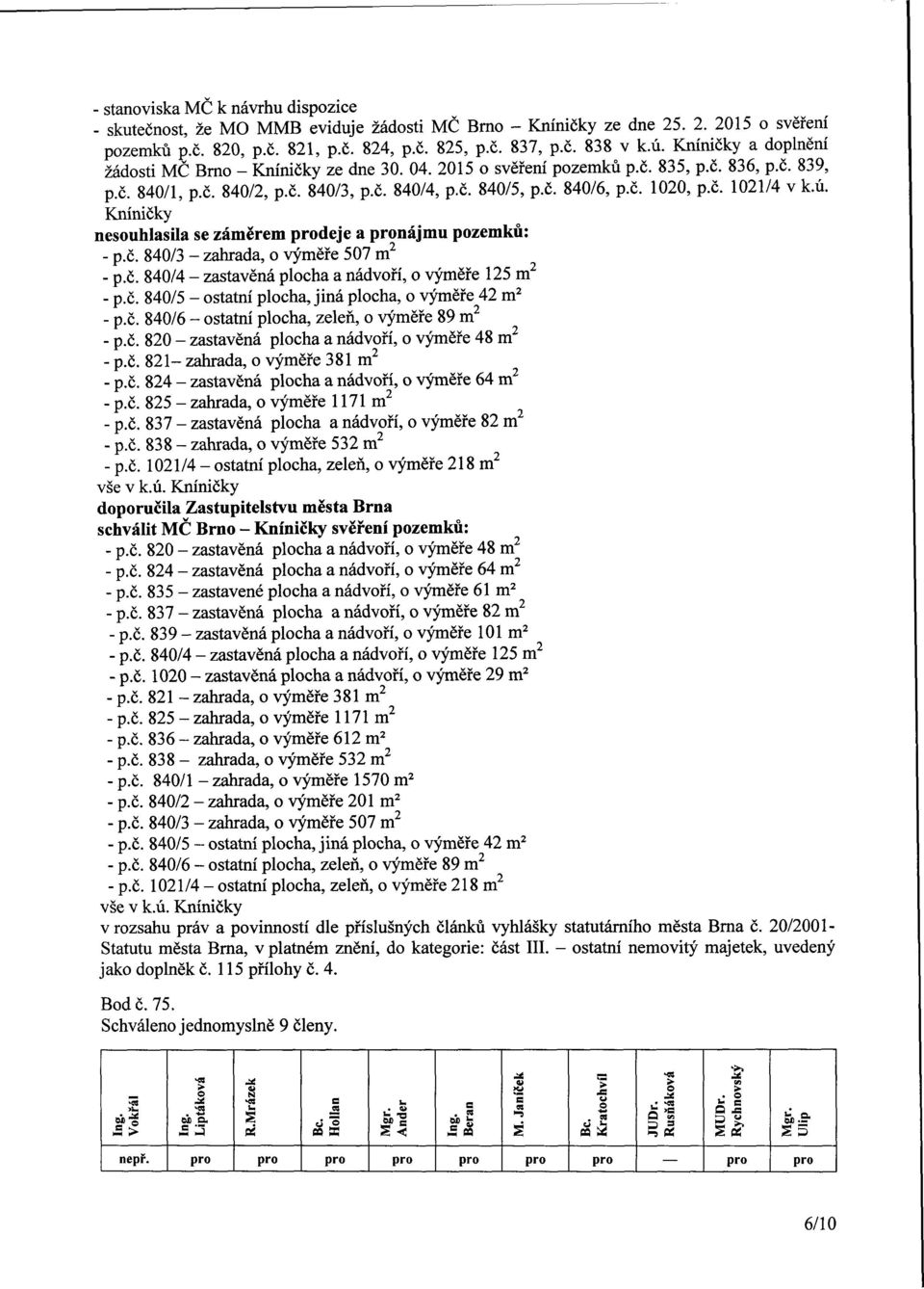 č. 1021/4 v k.ú. Kníničky nesouhlasila se záměrem deje a nájmu pozemků: - p.č. 840/3 - zahrada, 507 m - p.č. 840/4 - zastavěná plocha a nádvoří, 125 m - p.č. 840/5 - ostatní plocha, jiná plocha, 42 m 2 - p.