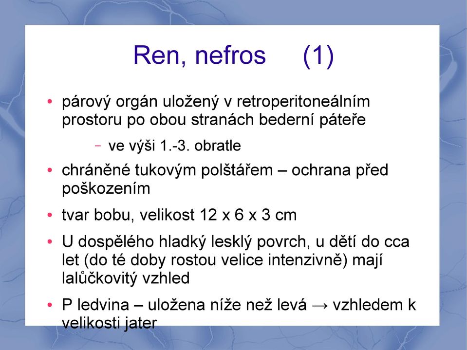 obratle chráněné tukovým polštářem ochrana před poškozením tvar bobu, velikost 12 x 6 x 3 cm U