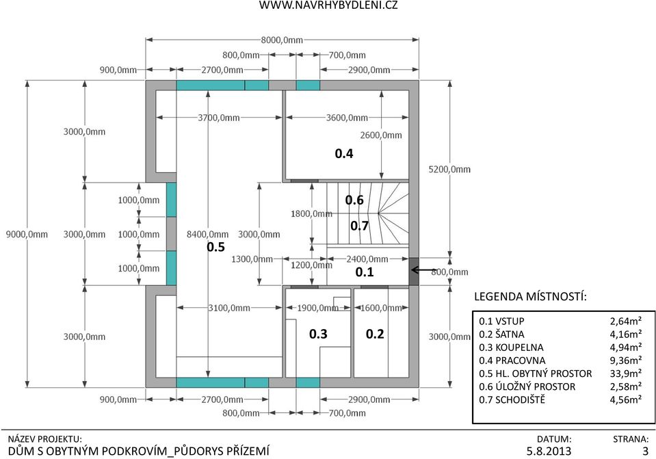 4 PRACOVNA 9,36m² 0.5 HL. OBYTNÝ PROSTOR 33,9m² 0.