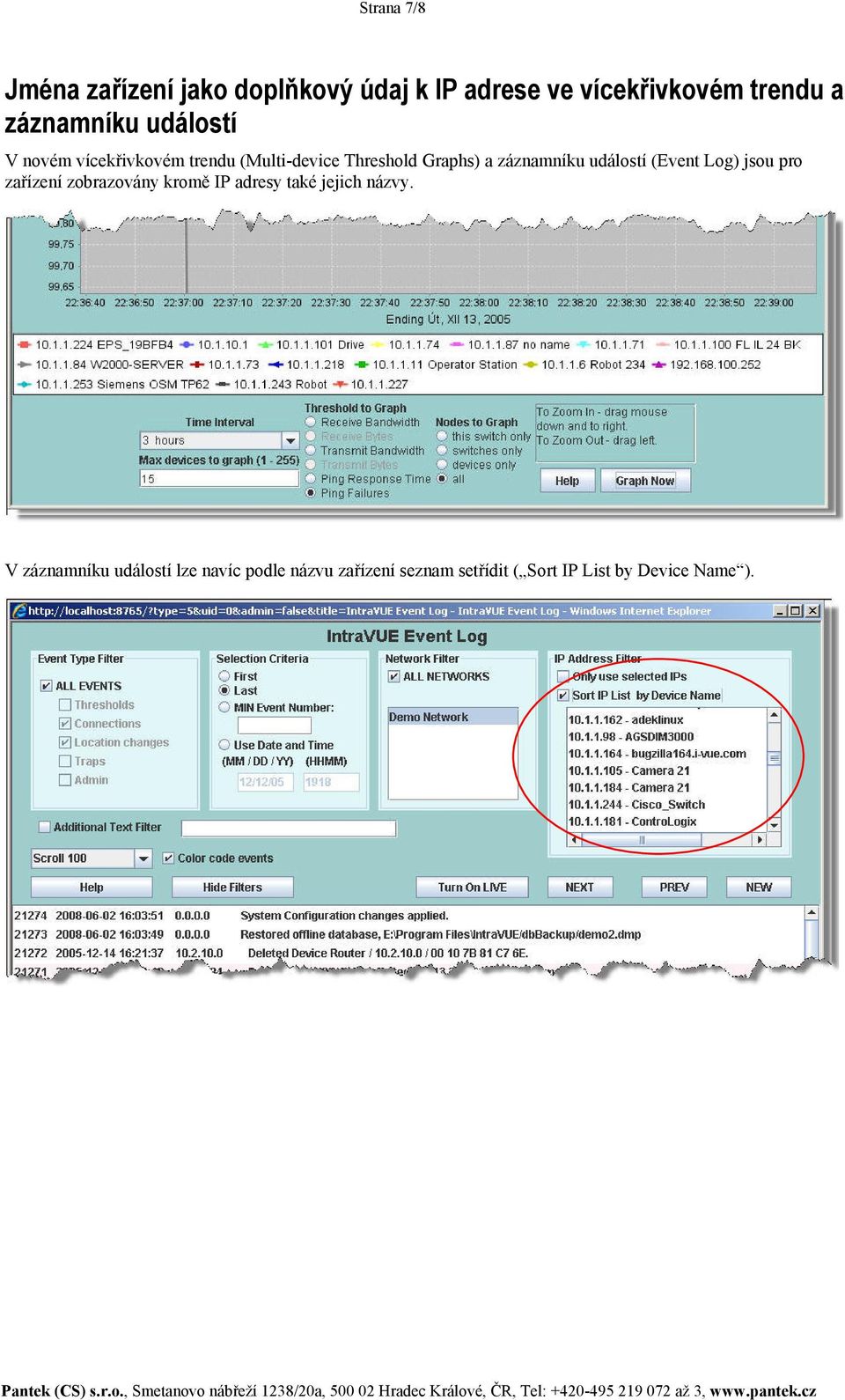 záznamníku událostí (Event Log) jsou pro zařízení zobrazovány kromě IP adresy také jejich