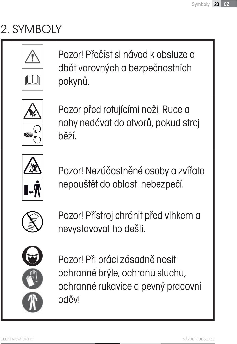 Nezúčastněné osoby a zvířata nepouštět do oblasti nebezpečí. Pozor!