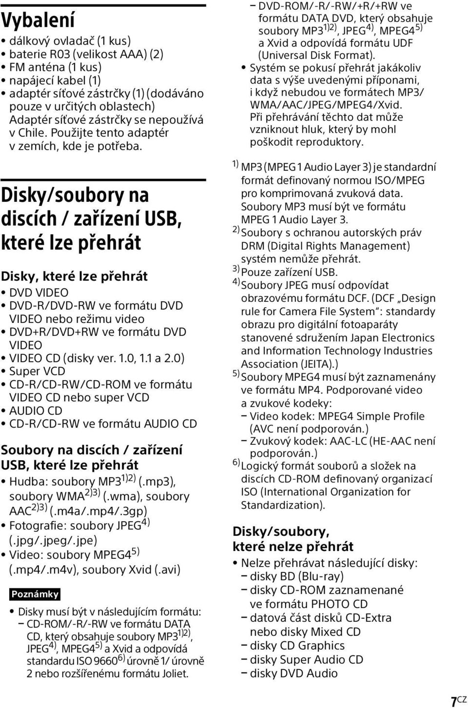 Disky/soubory na discích / zařízení USB, které lze přehrát Disky, které lze přehrát DVD VIDEO DVD-R/DVD-RW ve formátu DVD VIDEO nebo režimu video DVD+R/DVD+RW ve formátu DVD VIDEO VIDEO CD (disky ver.