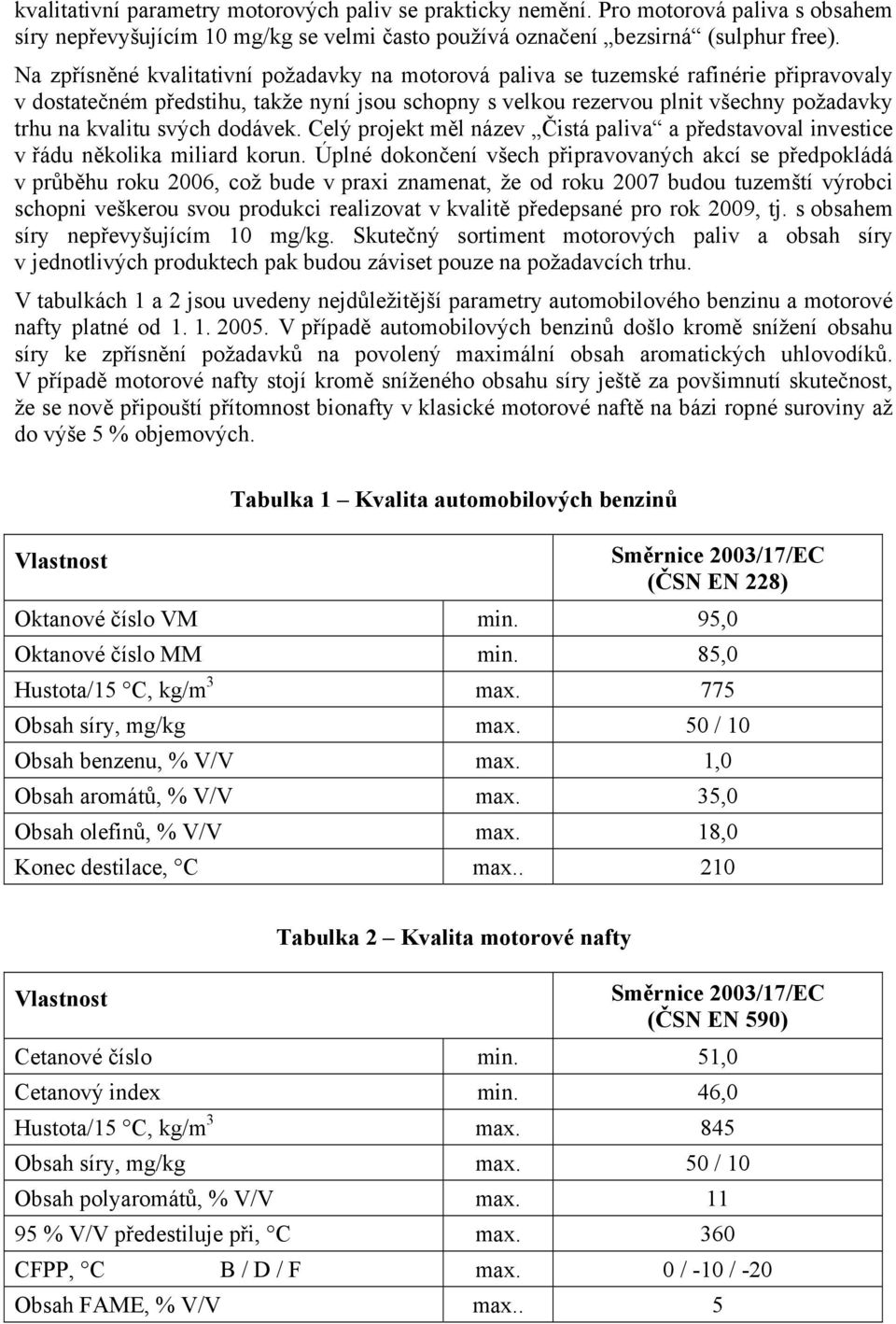 svých dodávek. Celý projekt měl název Čistá paliva a představoval investice v řádu několika miliard korun.