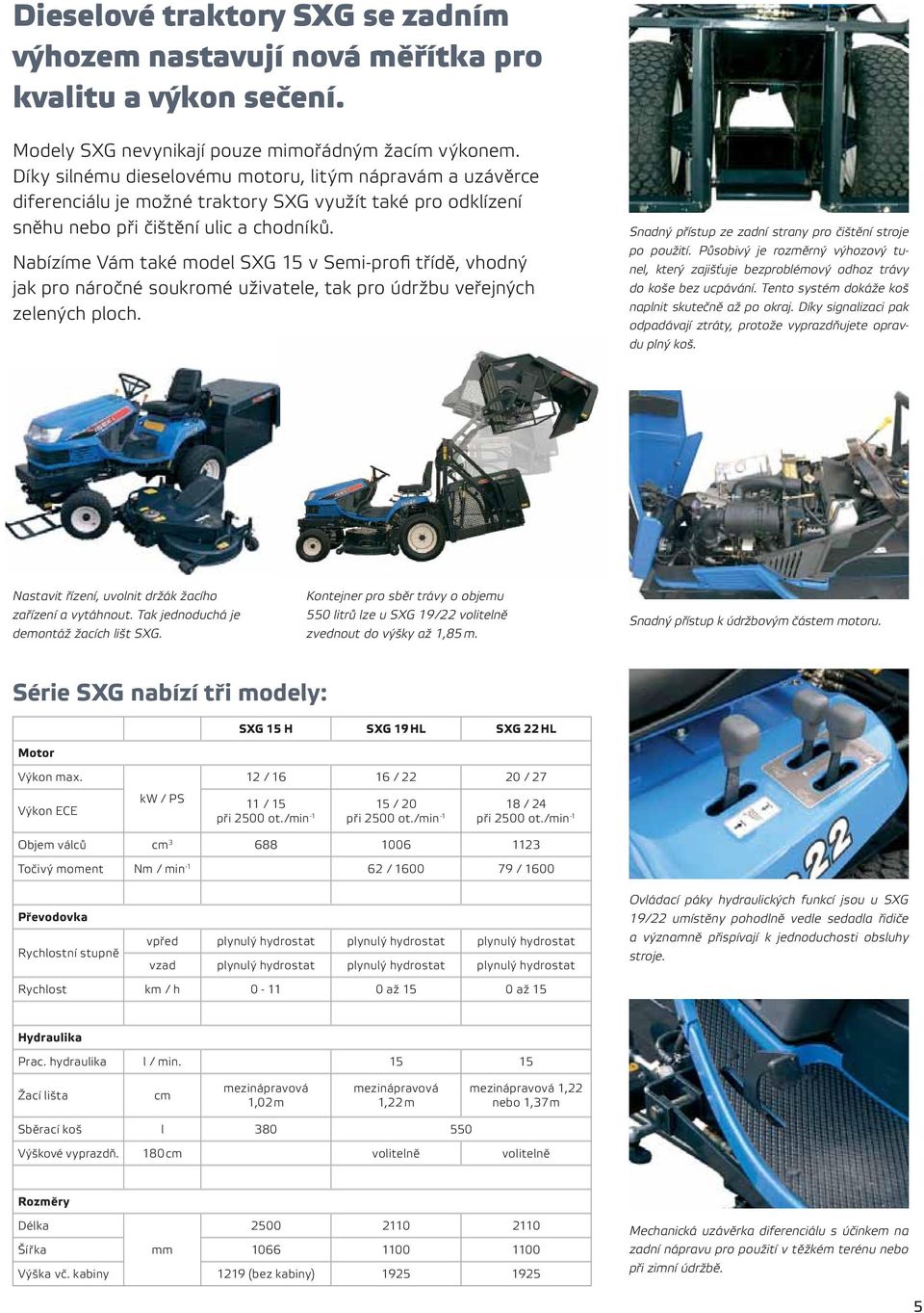 Nabízíme Vám také model SXG 15 v Semi-profi třídě, vhodný jak pro náročné soukromé uživatele, tak pro údržbu veřejných zelených ploch. Snadný přístup ze zadní strany pro čištění stroje po použití.