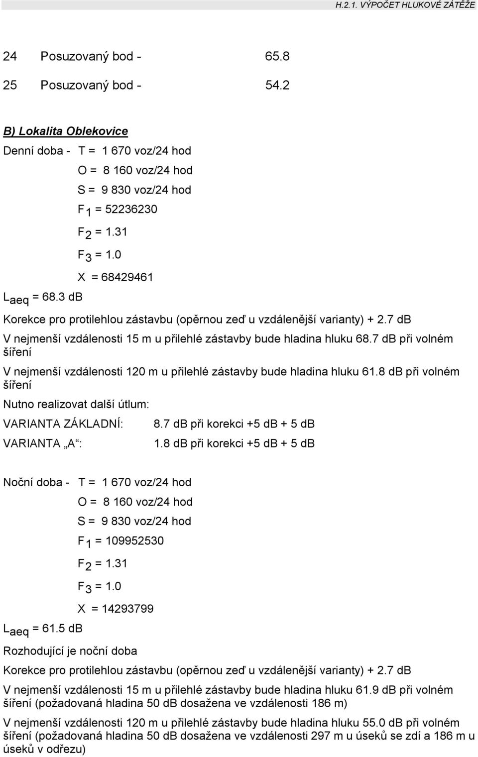 7 db V nejmenší vzdálenosti 15 m u přilehlé zástavby bude hladina hluku 68.7 db při volném šíření V nejmenší vzdálenosti 120 m u přilehlé zástavby bude hladina hluku 61.