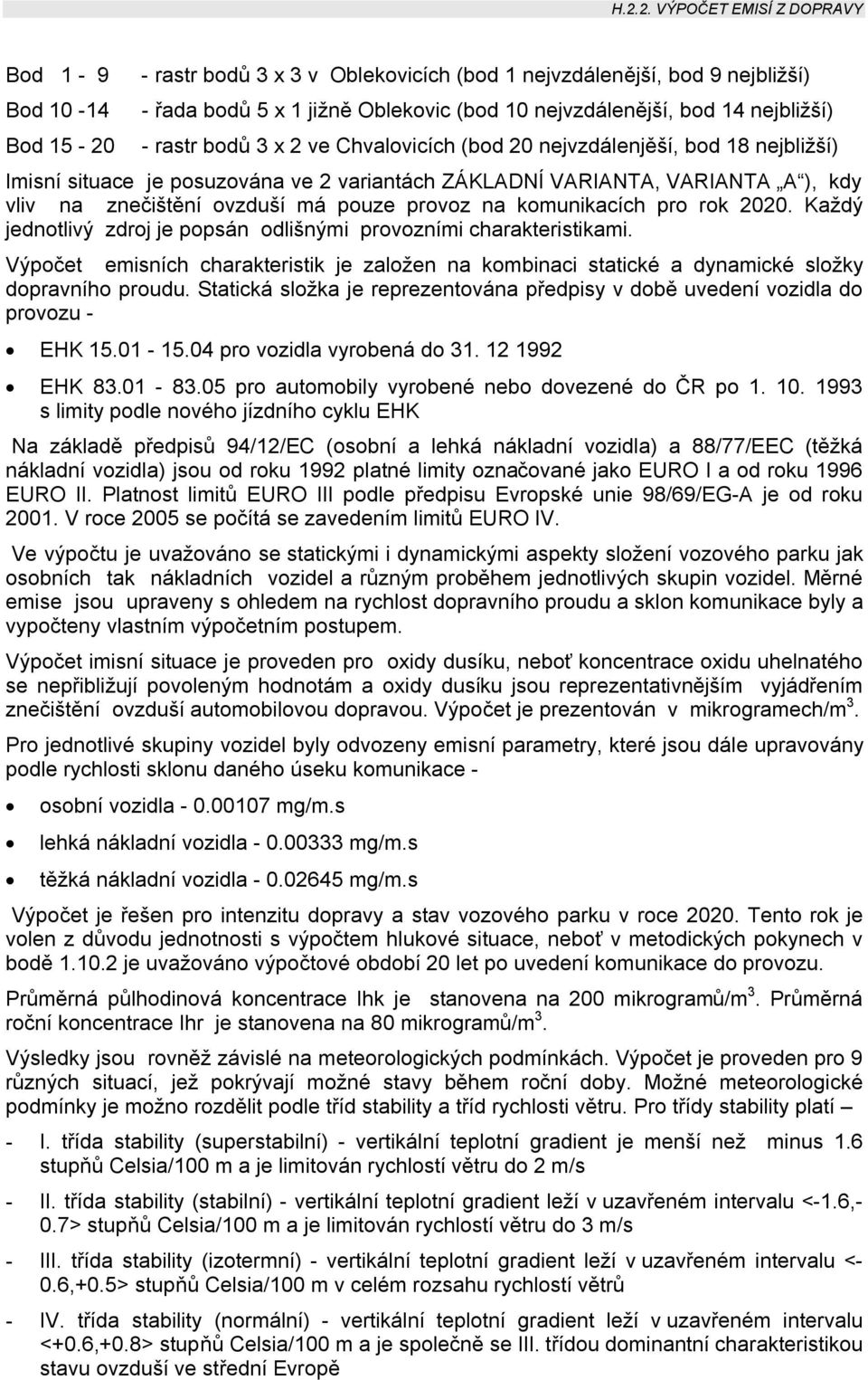 rok 2020. Každý jednotlivý zdroj je popsán odlišnými provozními charakteristikami. Výpočet emisních charakteristik je založen na kombinaci statické a dynamické složky dopravního proudu.