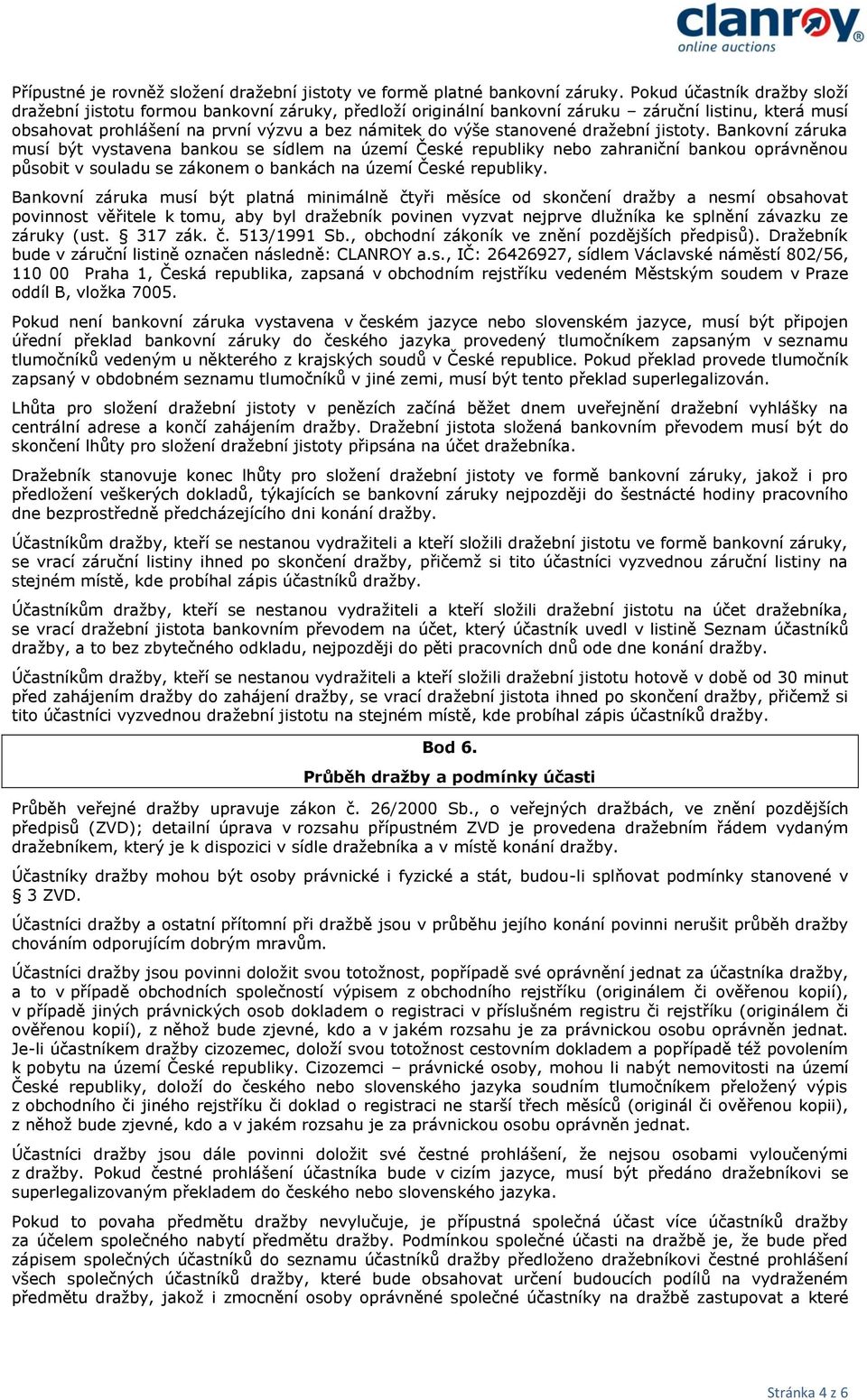 stanovené dražební jistoty.