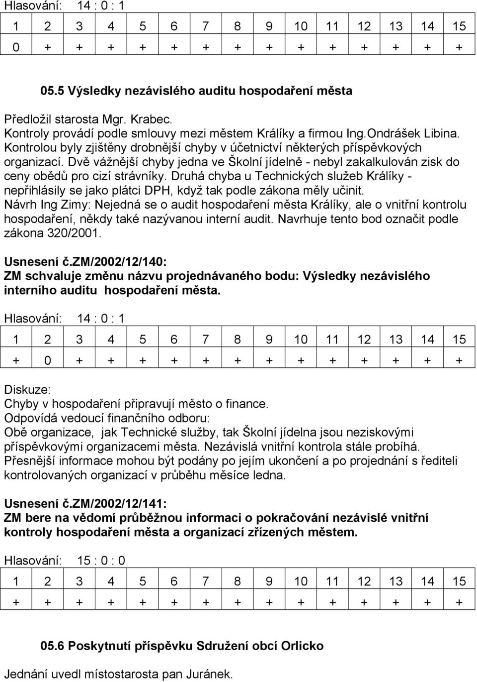 Dvě vážnější chyby jedna ve Školní jídelně - nebyl zakalkulován zisk do ceny obědů pro cizí strávníky.