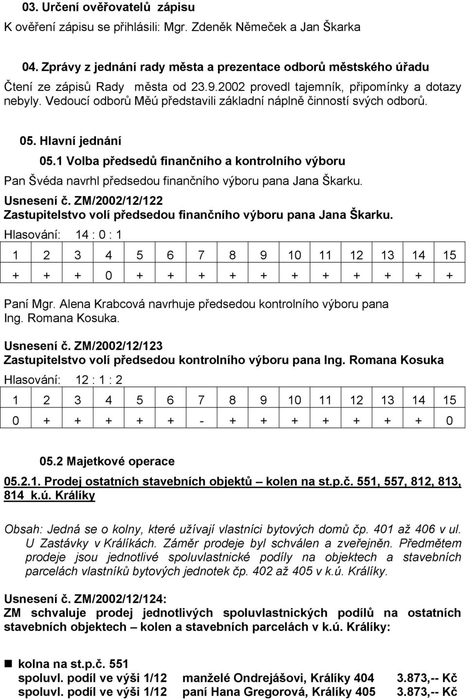 1 Volba předsedů finančního a kontrolního výboru Pan Švéda navrhl předsedou finančního výboru pana Jana Škarku. Usnesení č.