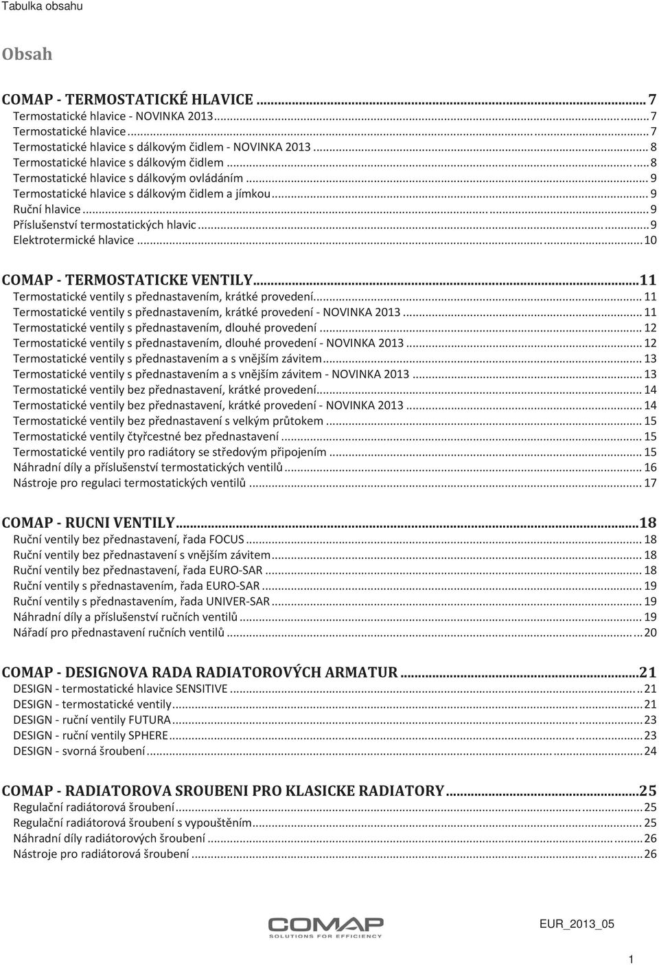 .. 9 P íslušenství termostatických hlavic... 9 Elektrotermické hlavice... 10 COMAP TERMOSTATICKE VENTILY...11 Termostatické ventily s p ednastavením, krátké provedení.