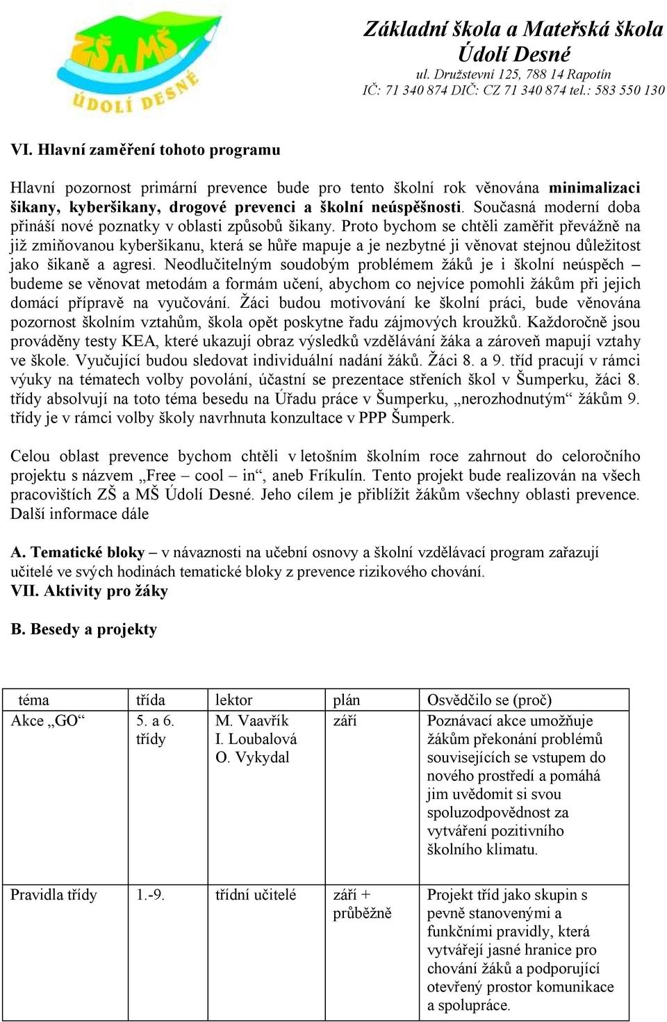 Proto bychom se chtěli zaměřit převážně na již zmiňovanou kyberšikanu, která se hůře mapuje a je nezbytné ji věnovat stejnou důležitost jako šikaně a agresi.