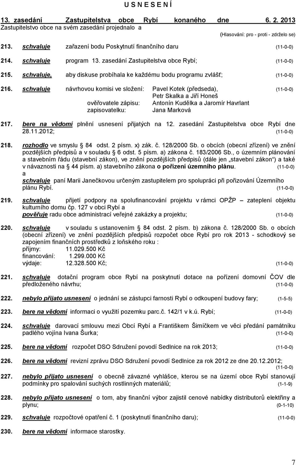 schvaluje, aby diskuse probíhala ke kaţdému bodu programu zvlášť; (11-0-0) 216.