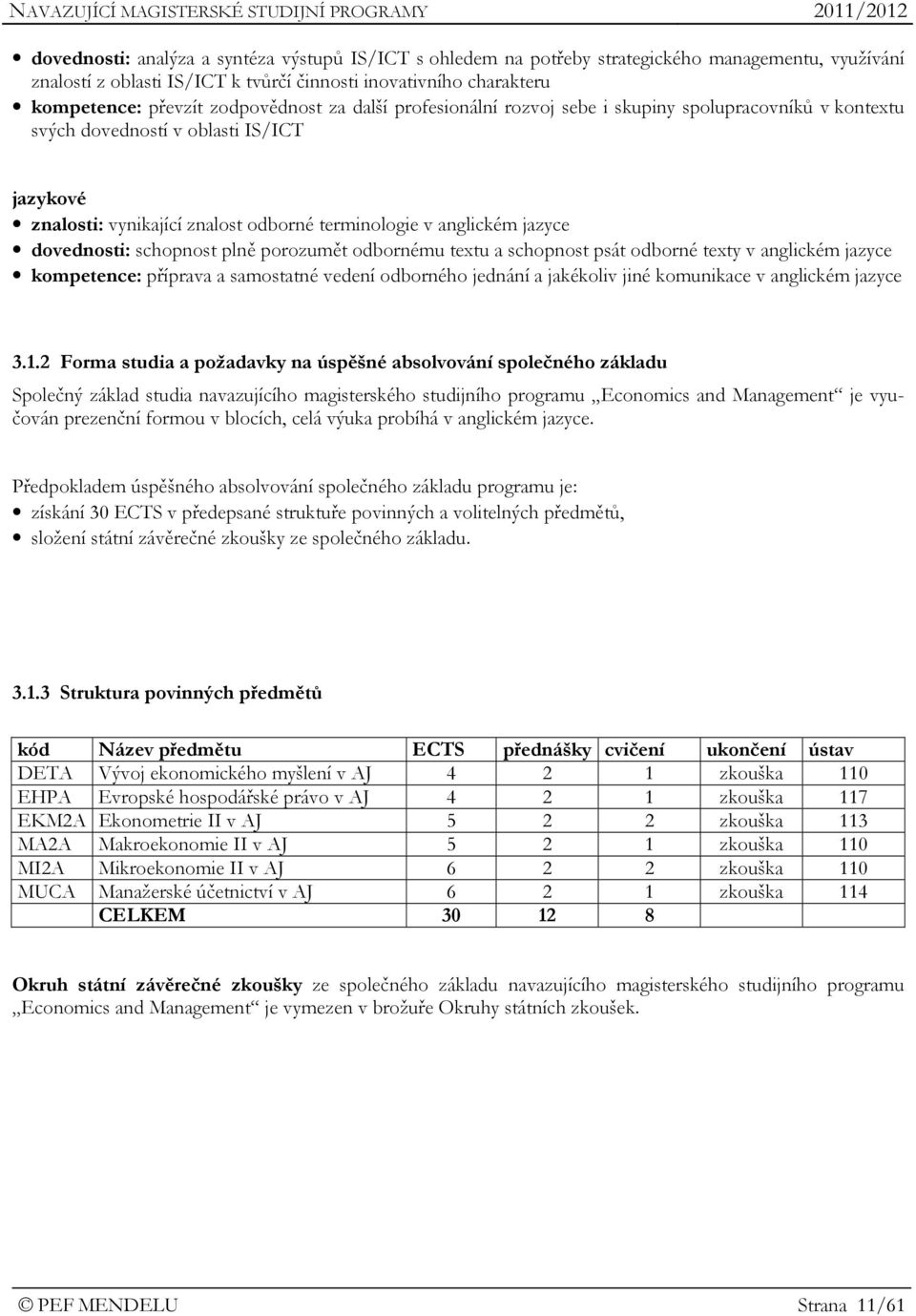 dovednosti: schopnost plně porozumět odbornému textu a schopnost psát odborné texty v anglickém jazyce kompetence: příprava a samostatné vedení odborného jednání a jakékoliv jiné komunikace v