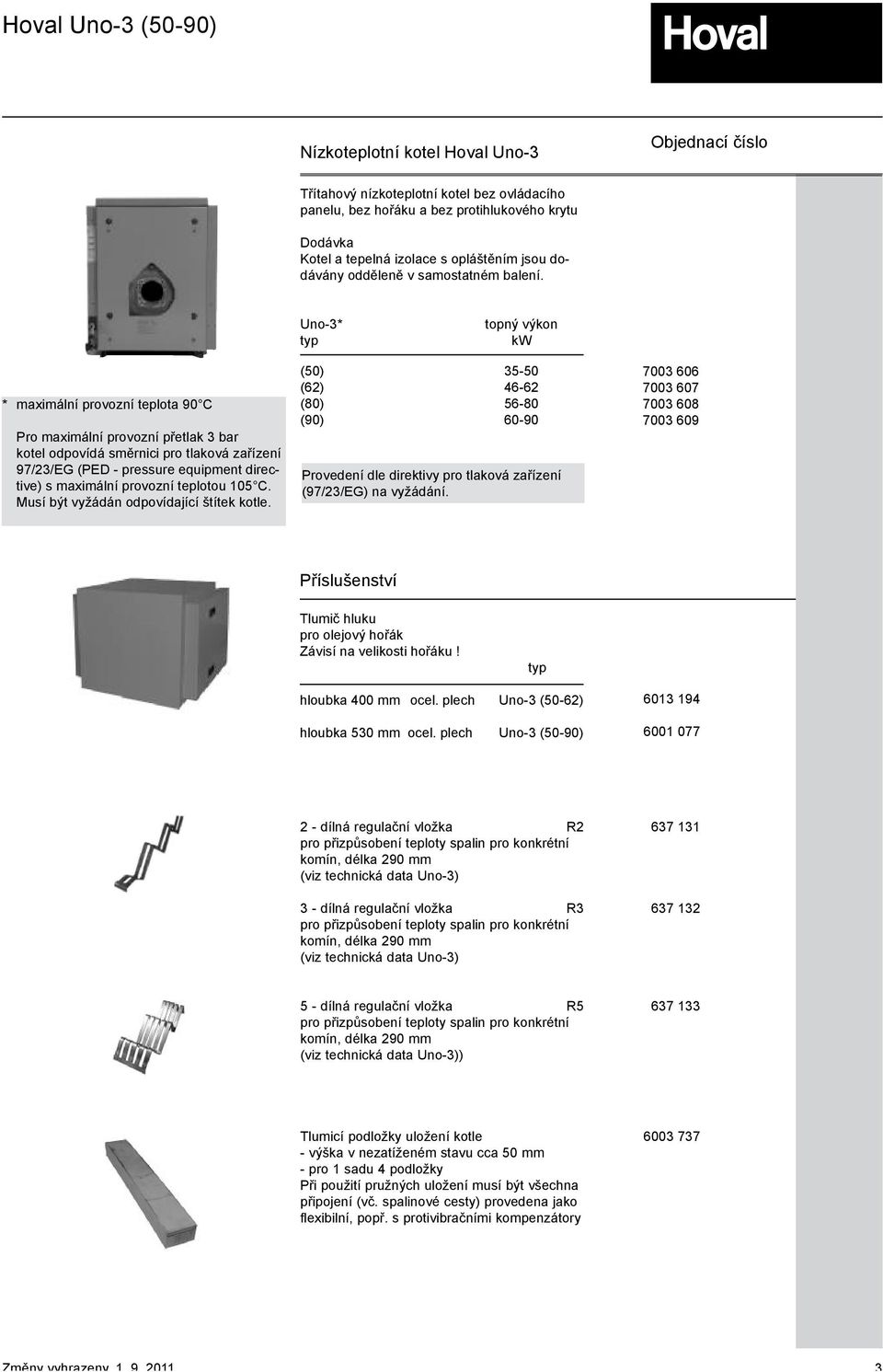 Uno-3* typ topný výkon kw * maximální provozní teplota 90 C Pro maximální provozní přetlak 3 bar kotel odpovídá směrnici pro tlaková zařízení 97/23/EG (PED - pressure equipment directive) s maximální