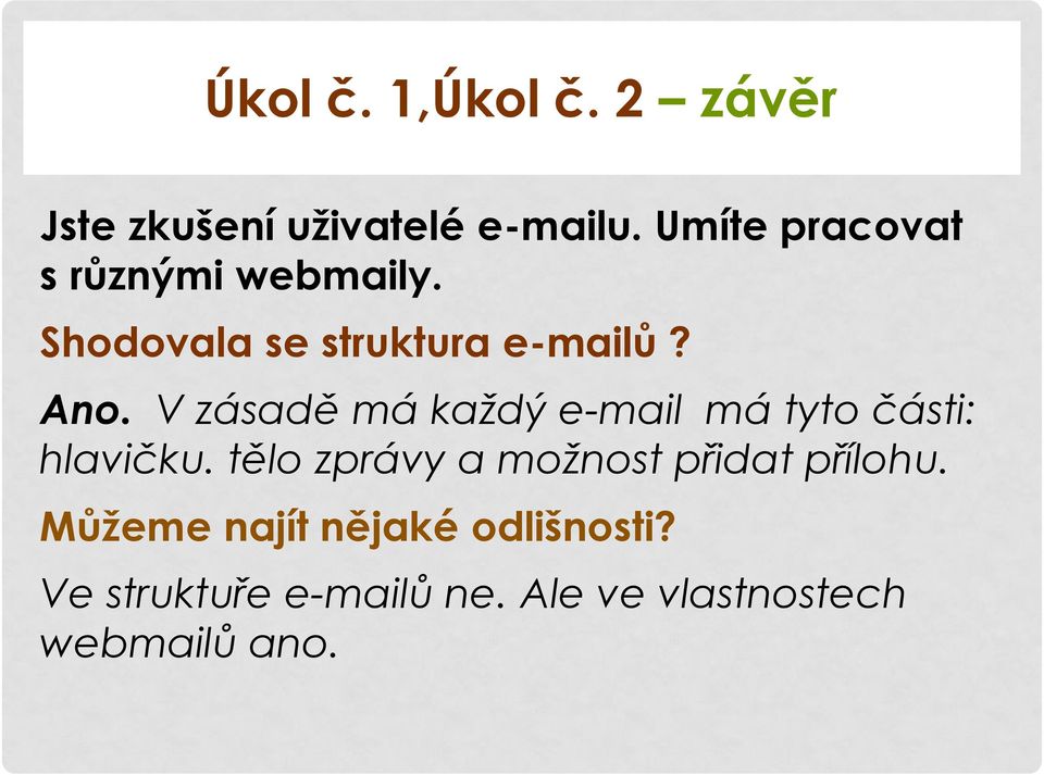 V zásadě má každý e-mail má tyto části: hlavičku.