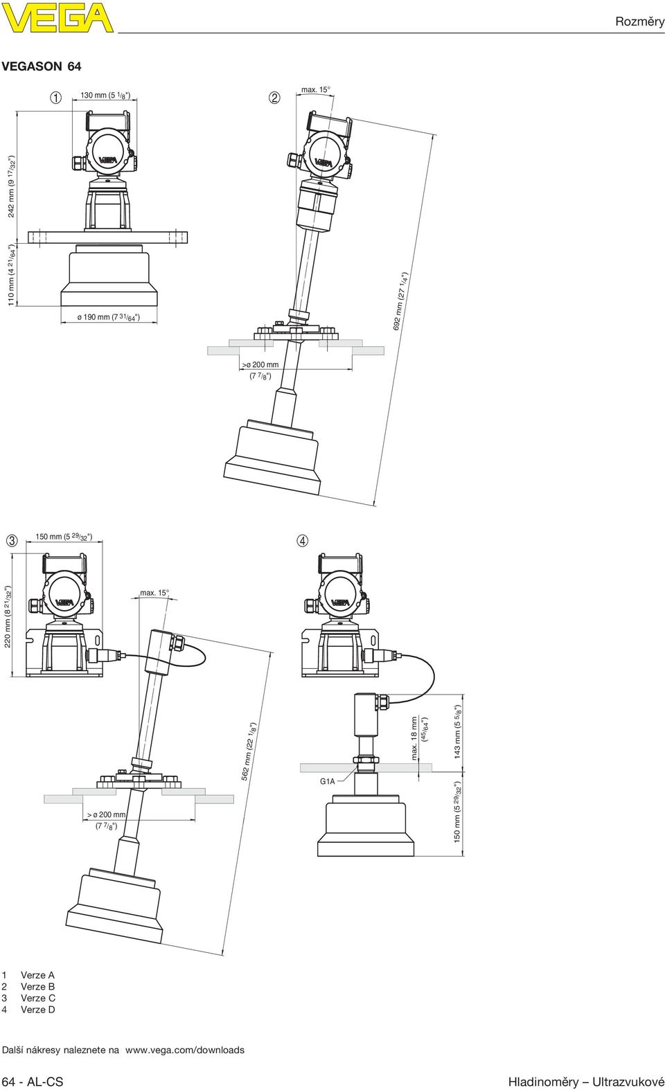 (5 29/32") 3 4 220 mm (8 21/32") max. 15 > ø 200 mm (7 7/8") 562 mm (22 1/8") G1A max.