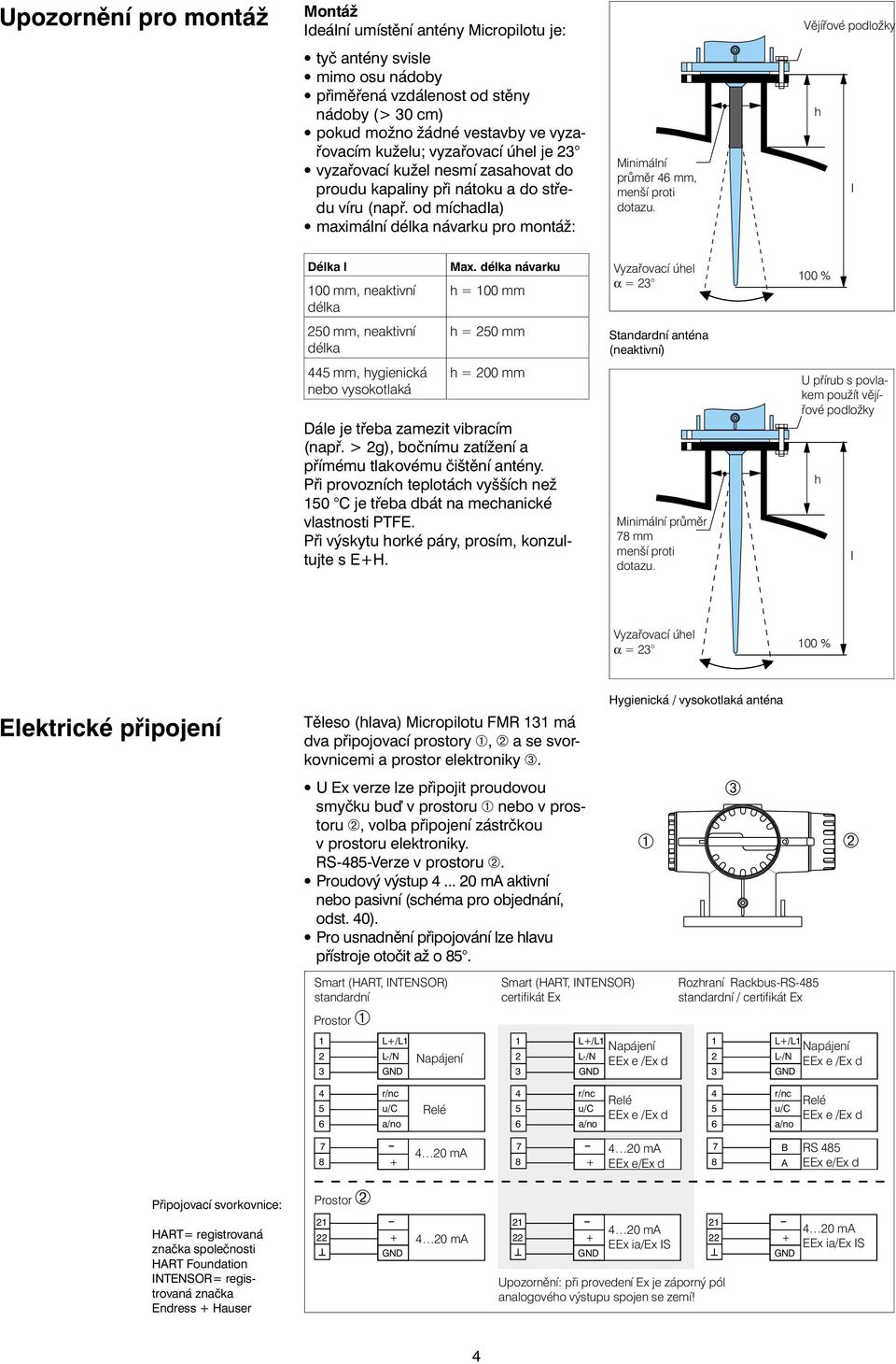 od míchadla) maximální délka návarku pro montáž: Minimální průměr 6 mm, menší proti dotazu. h I Délka l 100 mm, neaktivní délka Max.