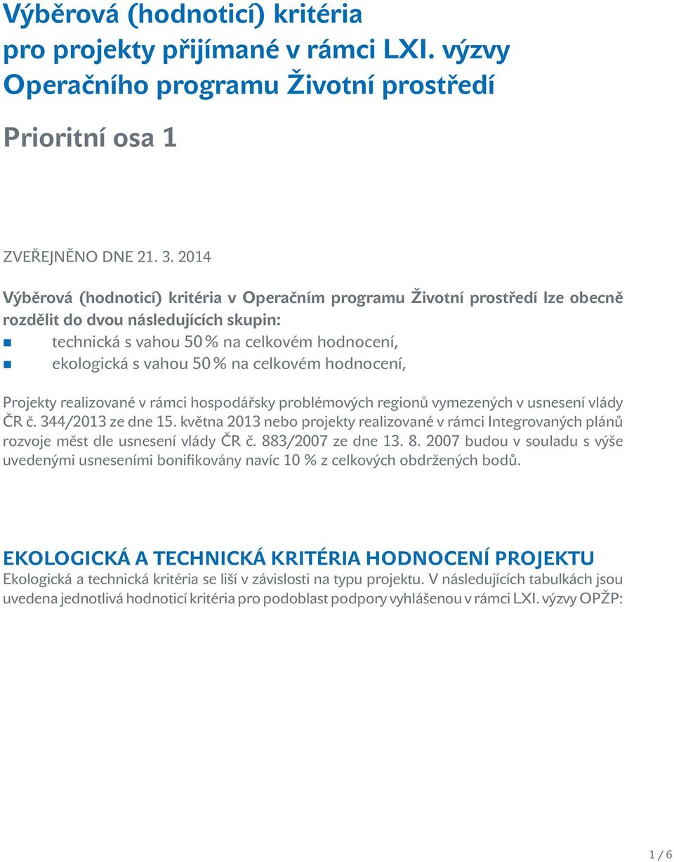 celkovém hodnocení, Projekty realizované v rámci hospodářsky problémových regionů vymezených v usnesení vlády ČR č. 344/213 ze dne 15.
