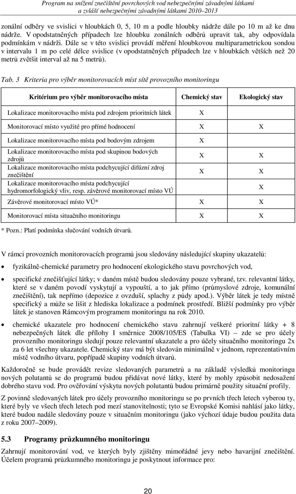 Dále se v této svislici provádí mení hloubkovou multiparametrickou sondou v intervalu 1 m po celé délce svislice (v opodstatnných pípadech lze v hloubkách vtších než 20 metr zvtšit interval až na 5