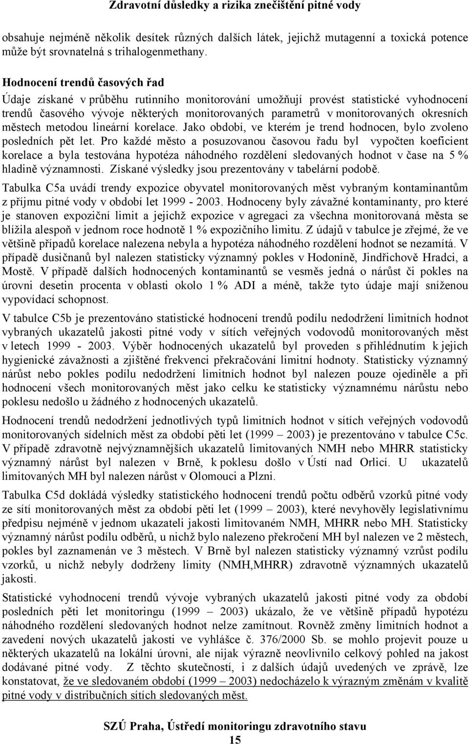 okresních městech metodou lineární korelace. Jako období, ve kterém je trend hodnocen, bylo zvoleno posledních pět let.