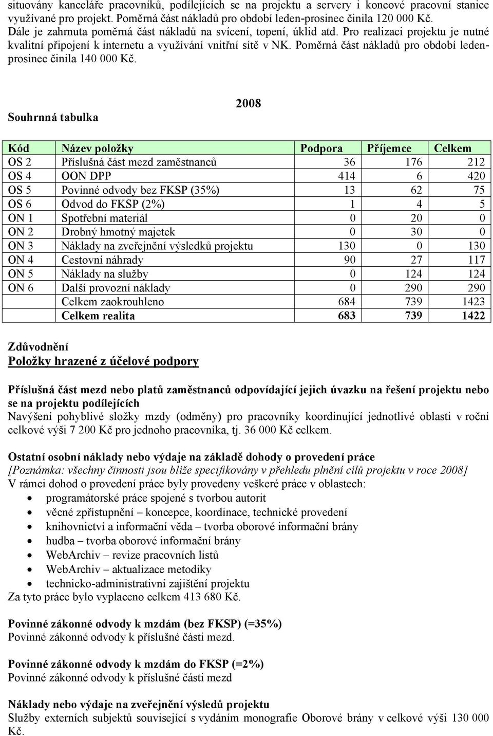 Poměrná část nákladů pro období ledenprosinec činila 140 000 Kč.