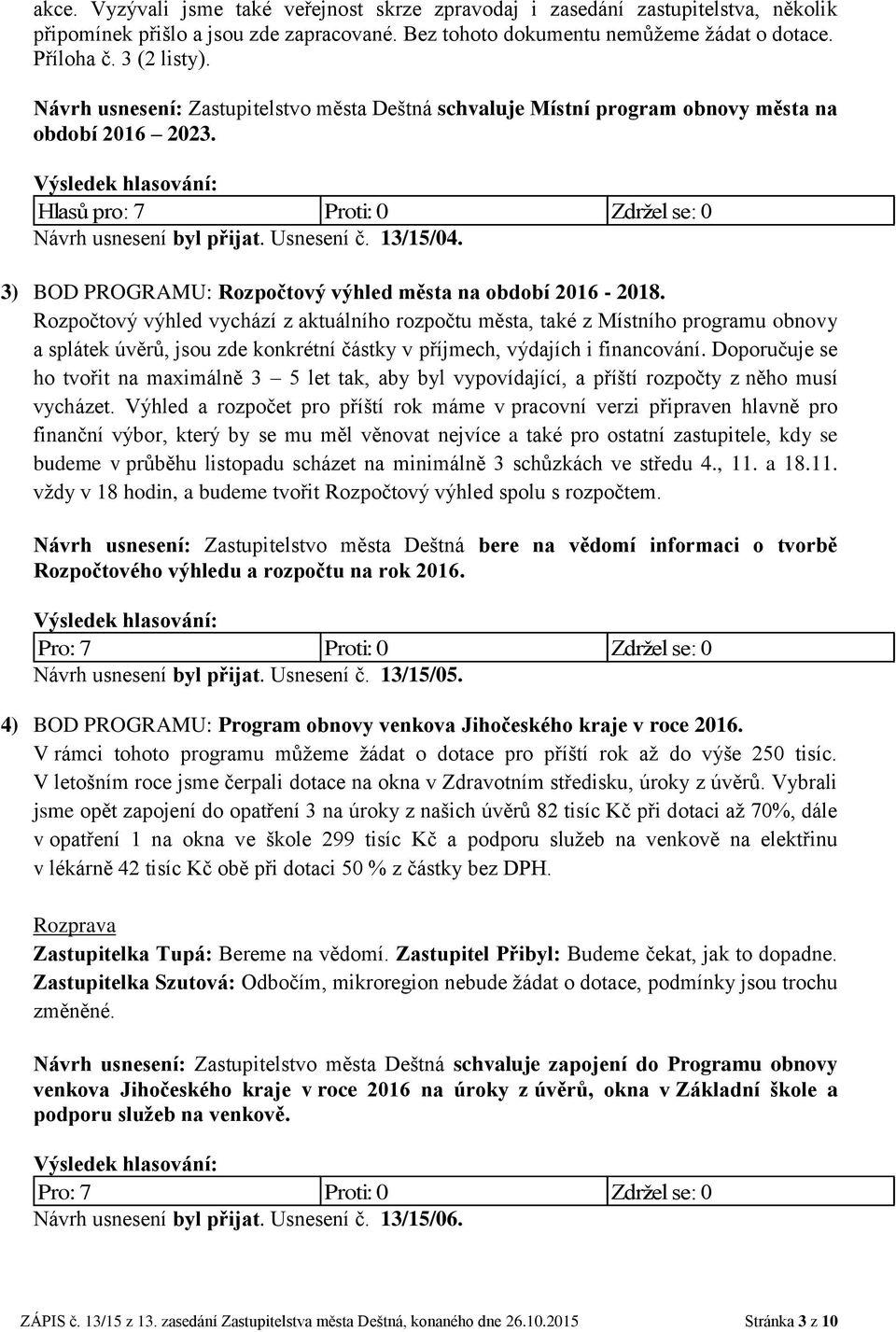 3) BOD PROGRAMU: Rozpočtový výhled města na období 2016-2018.