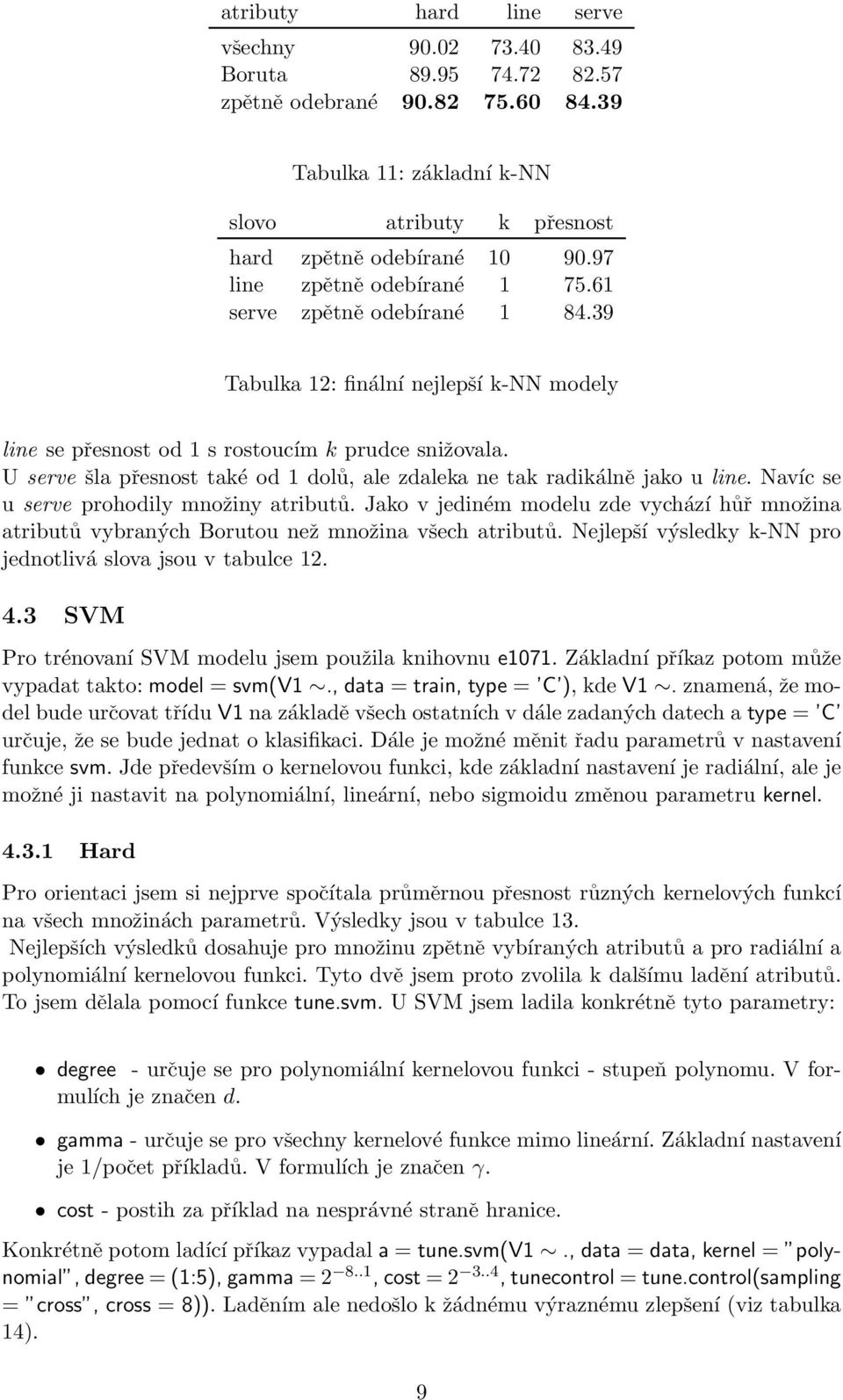 U serve šla přesnost také od 1 dolů, ale zdaleka ne tak radikálně jako u line. Navíc se u serve prohodily množiny atributů.