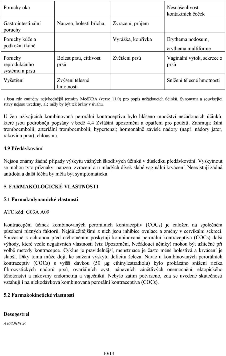 nejvhodnější termíny MedDRA (verze 11.0) pro popis nežádoucích účinků. Synonyma a související stavy nejsou uvedeny, ale měly by být též brány v úvahu.