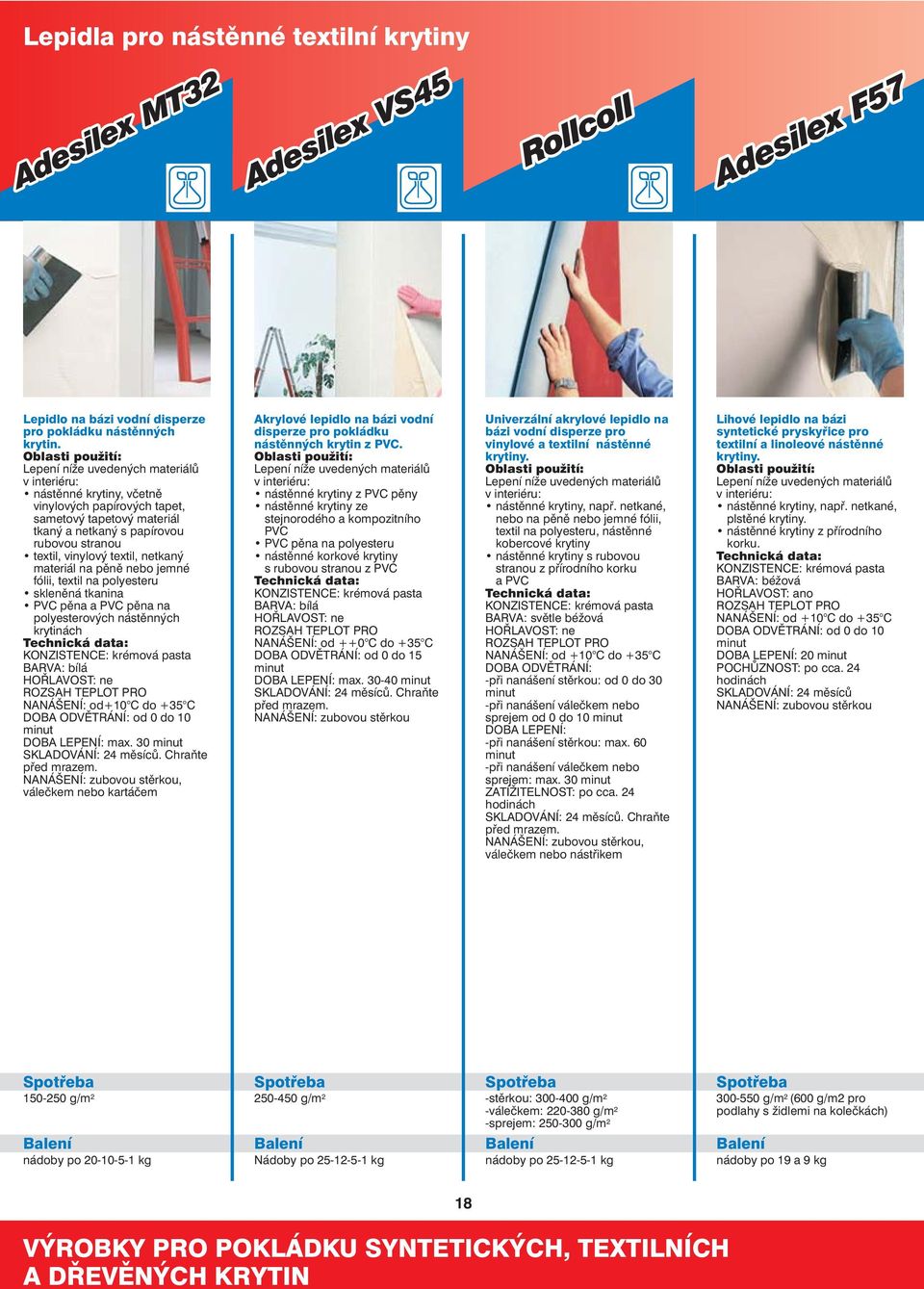 na polyesteru skleněná tkanina PVC pěna a PVC pěna na polyesterových nástěnných krytinách BARVA: bílá NANÁŠENÍ: od+10 C do +35 C DOBA ODVĚTRÁNÍ: od 0 do 10 DOBA LEPENÍ: max.