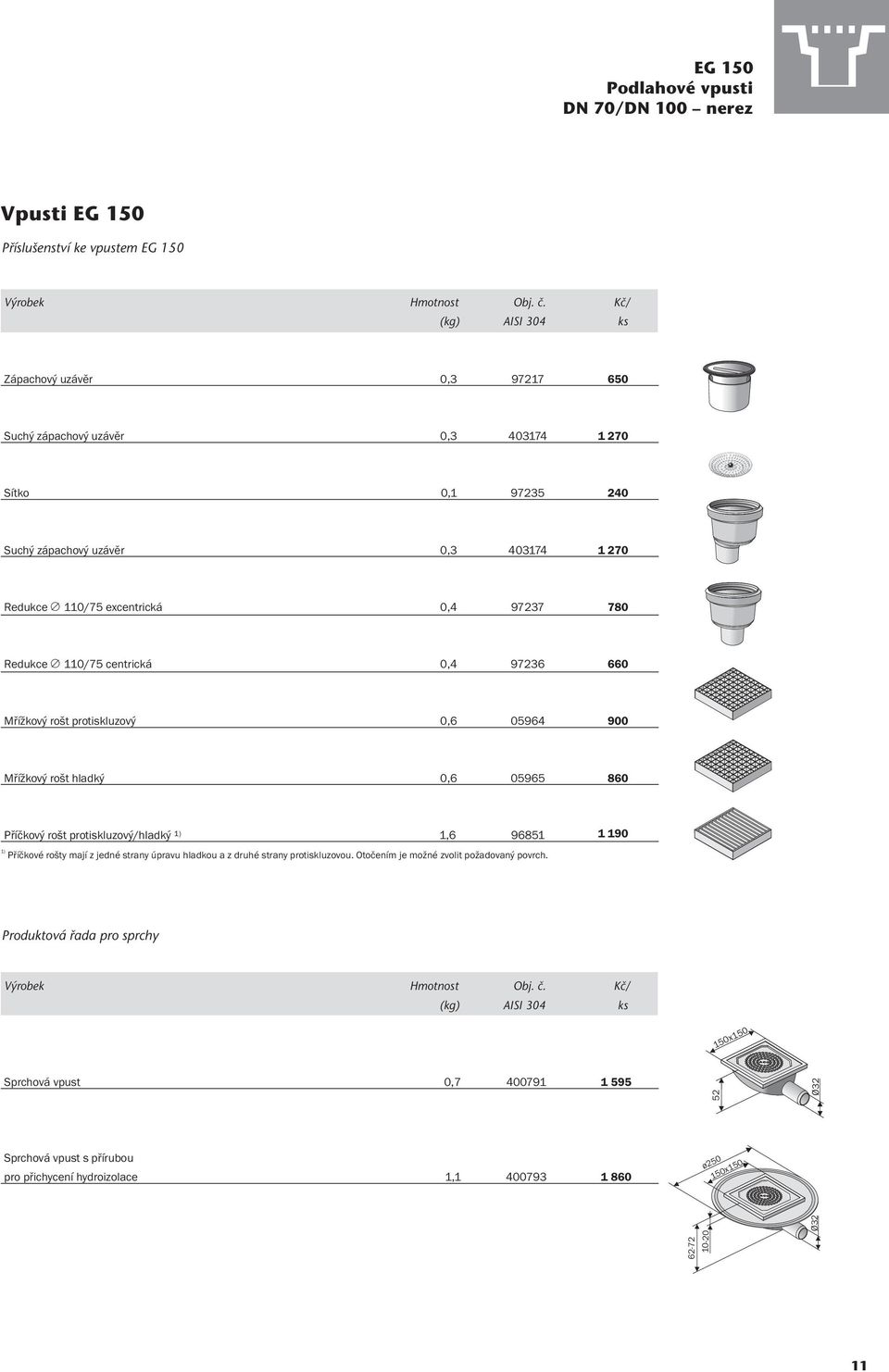110/75 centrická 0,4 97236 660 Mřížkový rošt protiskluzový 0,6 05964 900 Mřížkový rošt hladký 0,6 05965 860 Příčkový rošt protiskluzový/hladký 1) 1,6 96851 1) Příčkové rošty mají z jedné strany