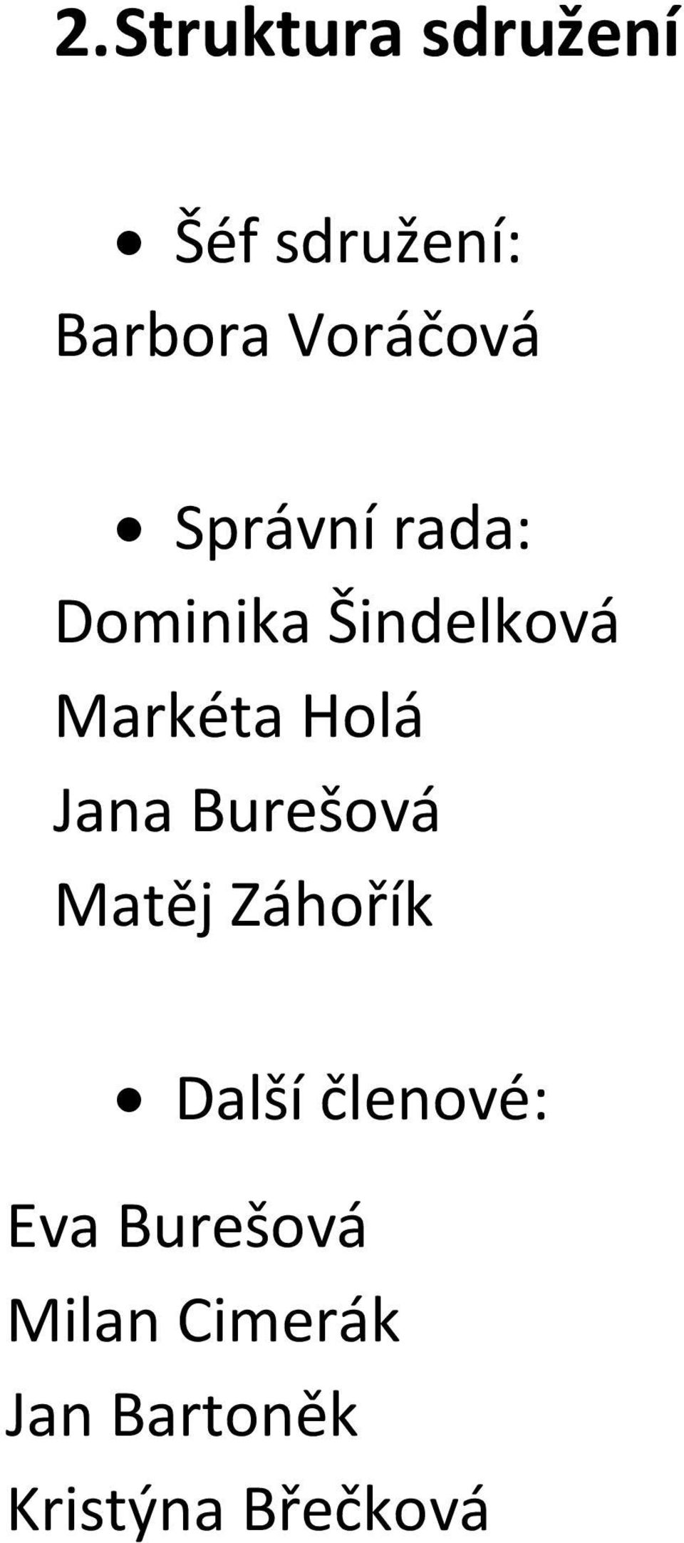 Markéta Holá Jana Burešová Matěj Záhořík Další
