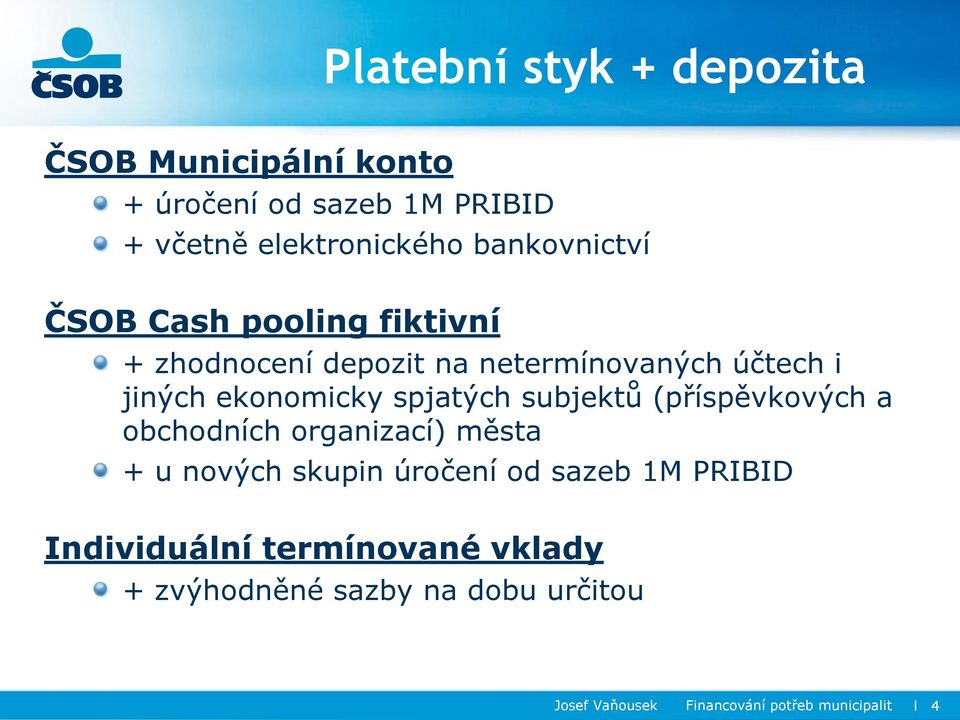 spjatých subjektů (příspěvkových a obchodních organizací) města + u nových skupin úročení od sazeb 1M PRIBID
