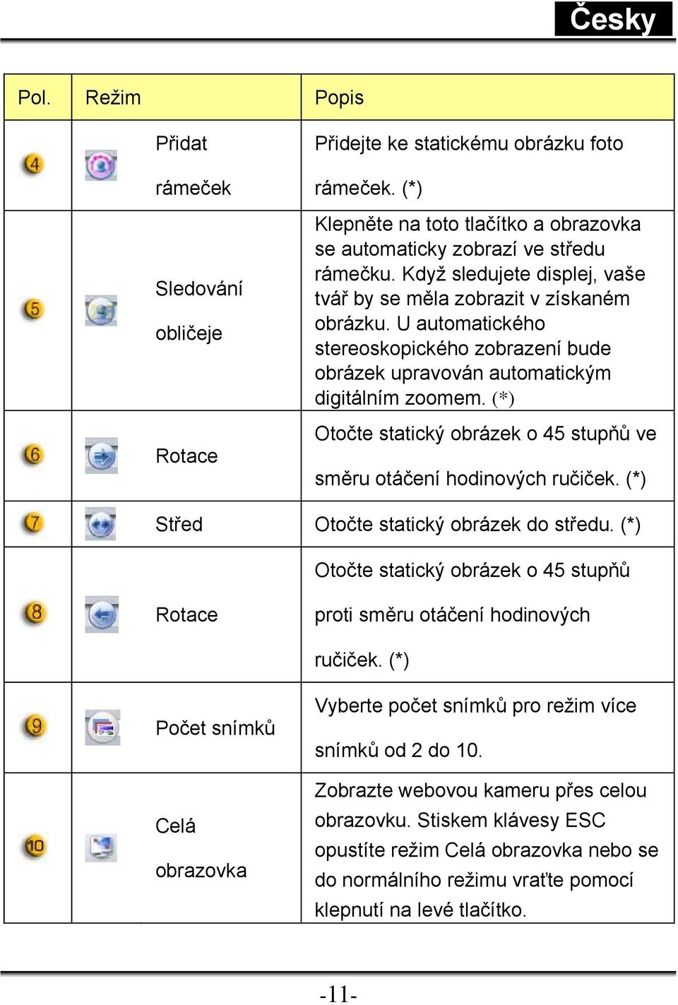 (*) Otočte statický obrázek o 45 stupňů ve směru otáčení hodinových ručiček. (*) Střed Otočte statický obrázek do středu.