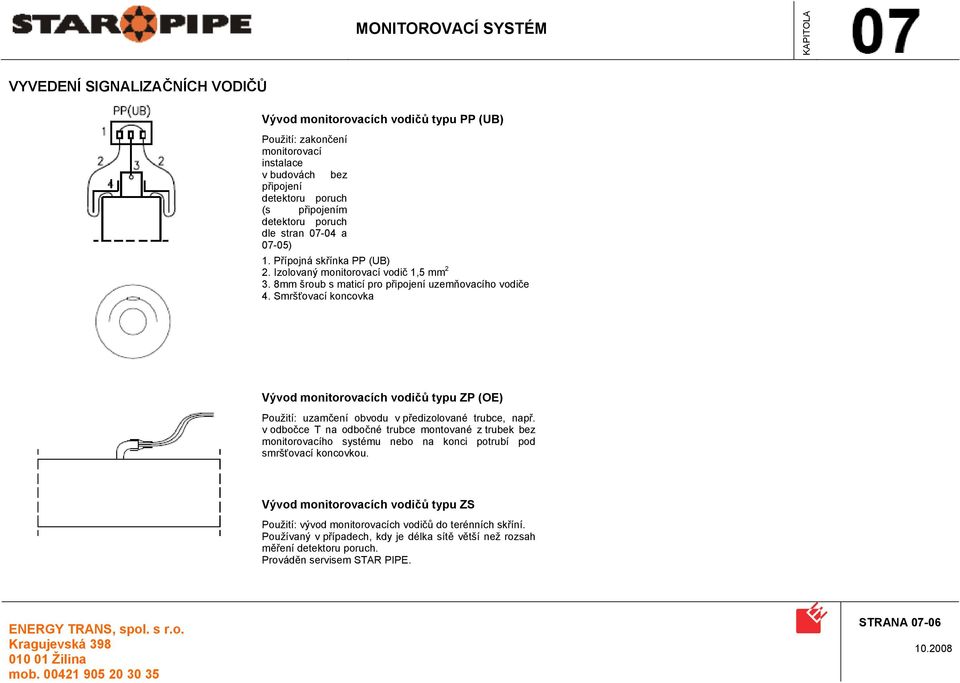 Smršťovací koncovka Vývod monitorovacích vodičů typu ZP (OE) Použití: uzamčení obvodu v předizolované trubce, např.