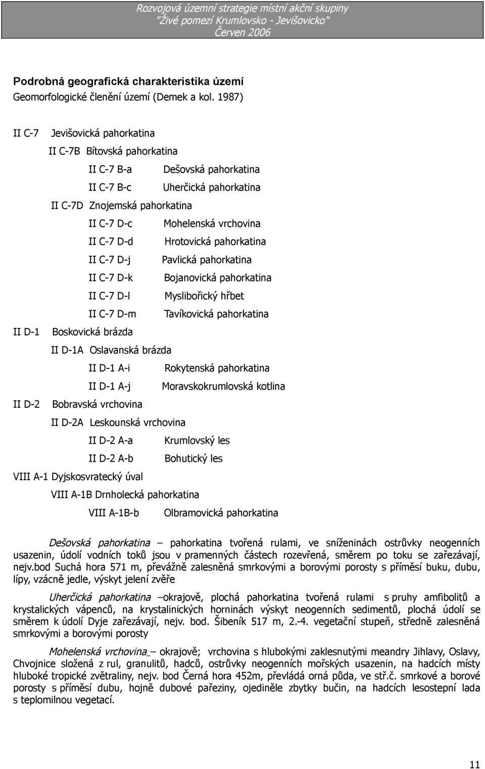 II C-7 D-d Hrotovická pahorkatina II C-7 D-j Pavlická pahorkatina II C-7 D-k Bojanovická pahorkatina II C-7 D-l Myslibořický hřbet II C-7 D-m Tavíkovická pahorkatina Boskovická brázda II D-A