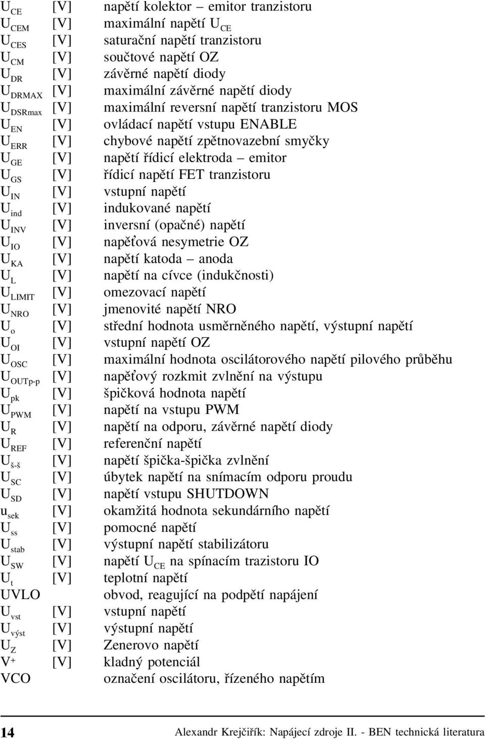 emitor U GS [V] řídicí napětí FET tranzistoru U IN [V] vstupní napětí U ind [V] indukované napětí U INV [V] inversní (opačné) napětí U IO [V] napět ová nesymetrie OZ U KA [V] napětí katoda anoda U L